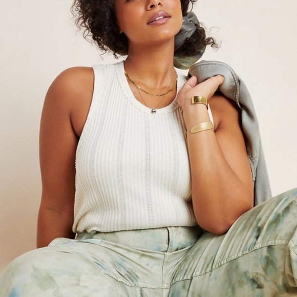 Anthropologie Cream Ribbed Tank - Picture 3 of 5